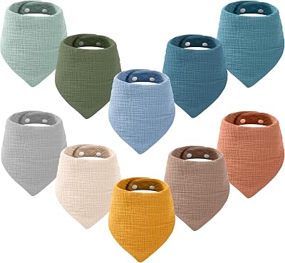 Yoofoss Muslin Baby Bibs 10 Pack Adjustable Bandana Bibs 100% Cotton Blue Orange