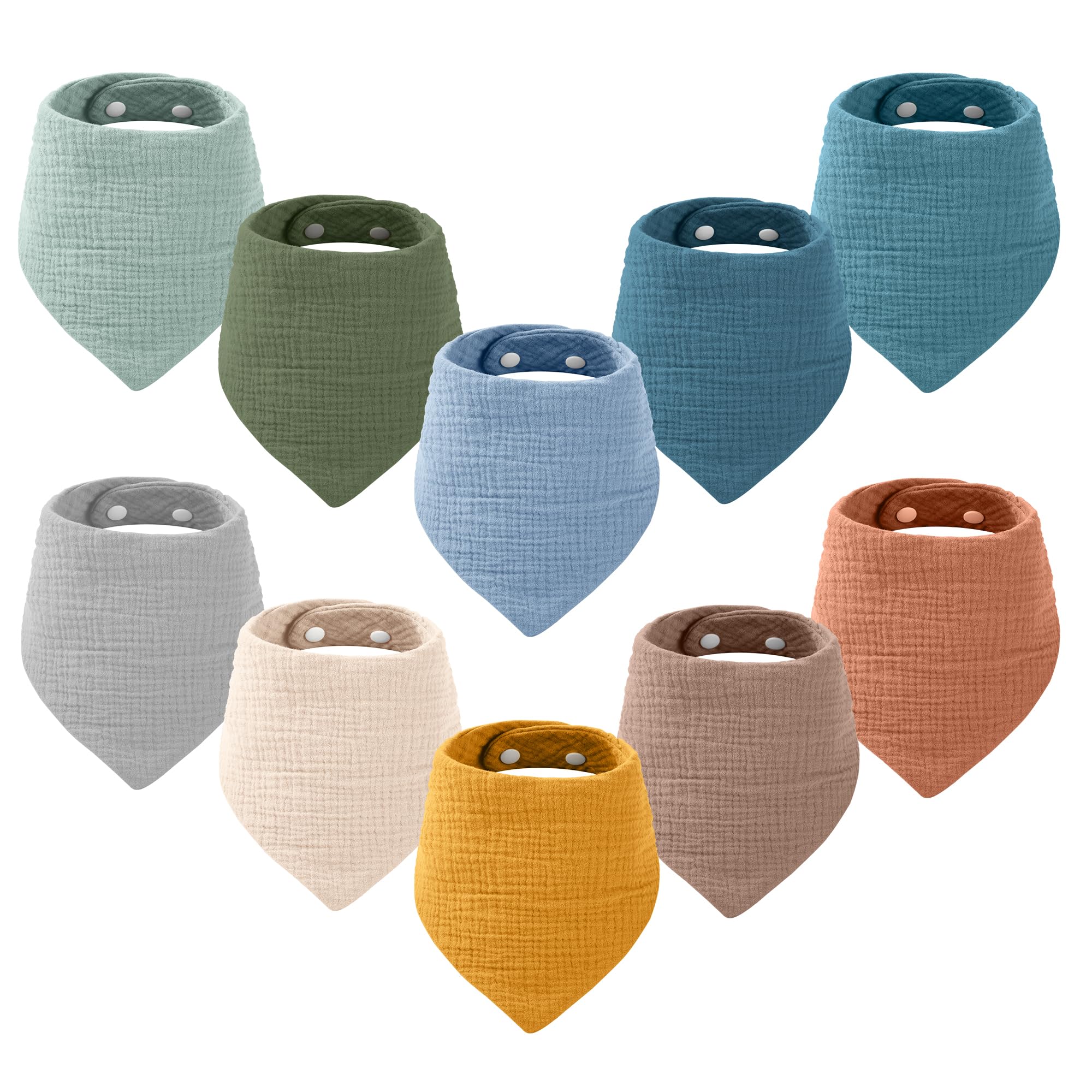 Yoofoss Muslin Baby Bibs 10 Pack Dribble Bandana Bibs 100% Cotton Drool Bib for Teething Soft and Absorbent with Adjustable Snaps Blue and Orange …