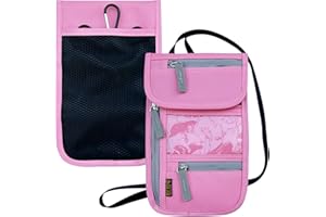 JONYEE Travel Neck Wallet, RFID Blocking Passport Holder with Adjustable Neck Strap for Men and Women to Keep Cash, Credit Cards and Travel Documents Safe - Pink