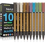 MUJINHUA Metallic Marker Pens, Set of 10 Colors Paint Markers for Black Paper, Rock Painting, Scrapbooking Crafts, Card Makin