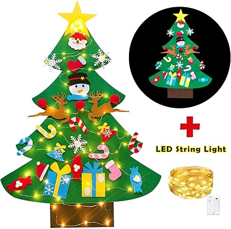 Albero Di Natale Fai Da Te Per Bambini.Joycube Albero Di Natale In Feltro Albero Di Natale Fai Da Te Da 3 11 Piedi Con 50 Luci A Led E 26 Decorazioni Per Bambini Regalo Di Natale Decorazione Della Parete Della Porta Di Casa A 95x70cm Amazon It