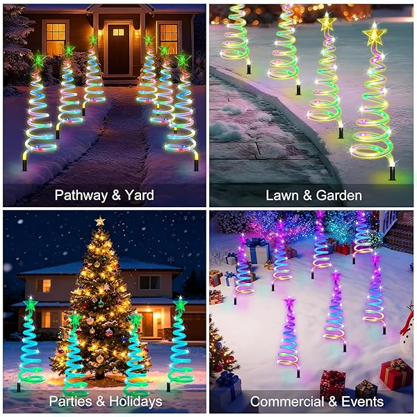 24” CHRISTMAS PATHWAY LIGHTS OUTDOOR, 8 PACK MULTICOLOR 152 LEDS SMART SPIRAL XMAS TREE LIGHT WITH APP&REMOTE, DIY, TIMER, WATERPROOF LED CHRISTMAS OUTDOOR DECORATIONS FOR YARD PATIO WALKWAY (2FT*8)