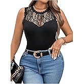 GORGLITTER Women's Plus Size Gothic Lace Tank Tops Goth Sheer Mesh Sleeveless See Through Patchwork Going Out Tank Tops