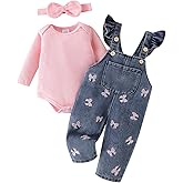 FOCICI Baby Girl Clothes Newborn Romper Infant Jeans Adjustable Suspender Overalls Cute Headband 3Pcs Outfits Set 0-18 Months