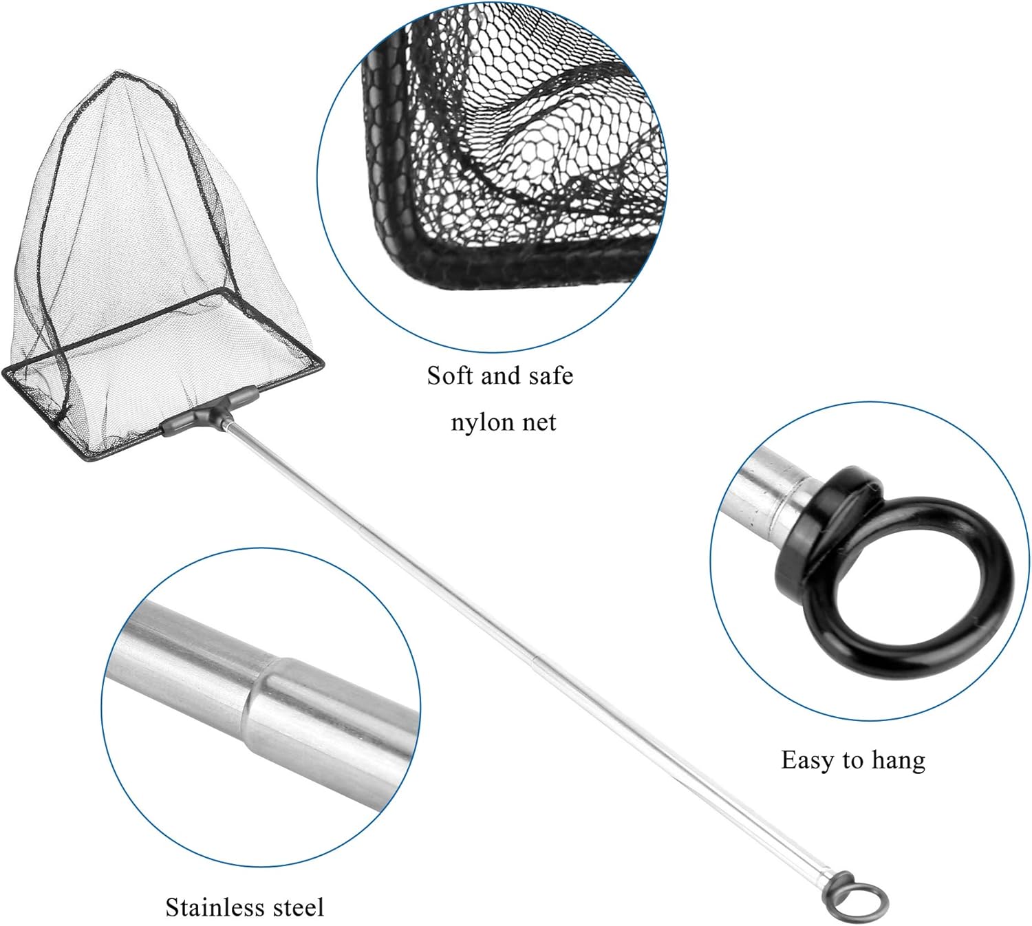 14x12.5cm Aquarium Fish Net Fine Mesh Fish Catch Net with Extendable 7.4-16.3" Telescopic Stainless Steel Long Handle for Small Fish Tank Pond Pool Sludge Food Residue Wastes Skimming Cleaning - Image 4