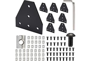 BELLA BAYS 8Sets 4040 Aluminum Extrusion Connector Surface T Shape Joint Plate Black Accessories for 8mm T Slot Profile with 40pcs Roll in Spring Nuts 40pcs Hex Socket Cap Screw Bolts 1pc Wrench