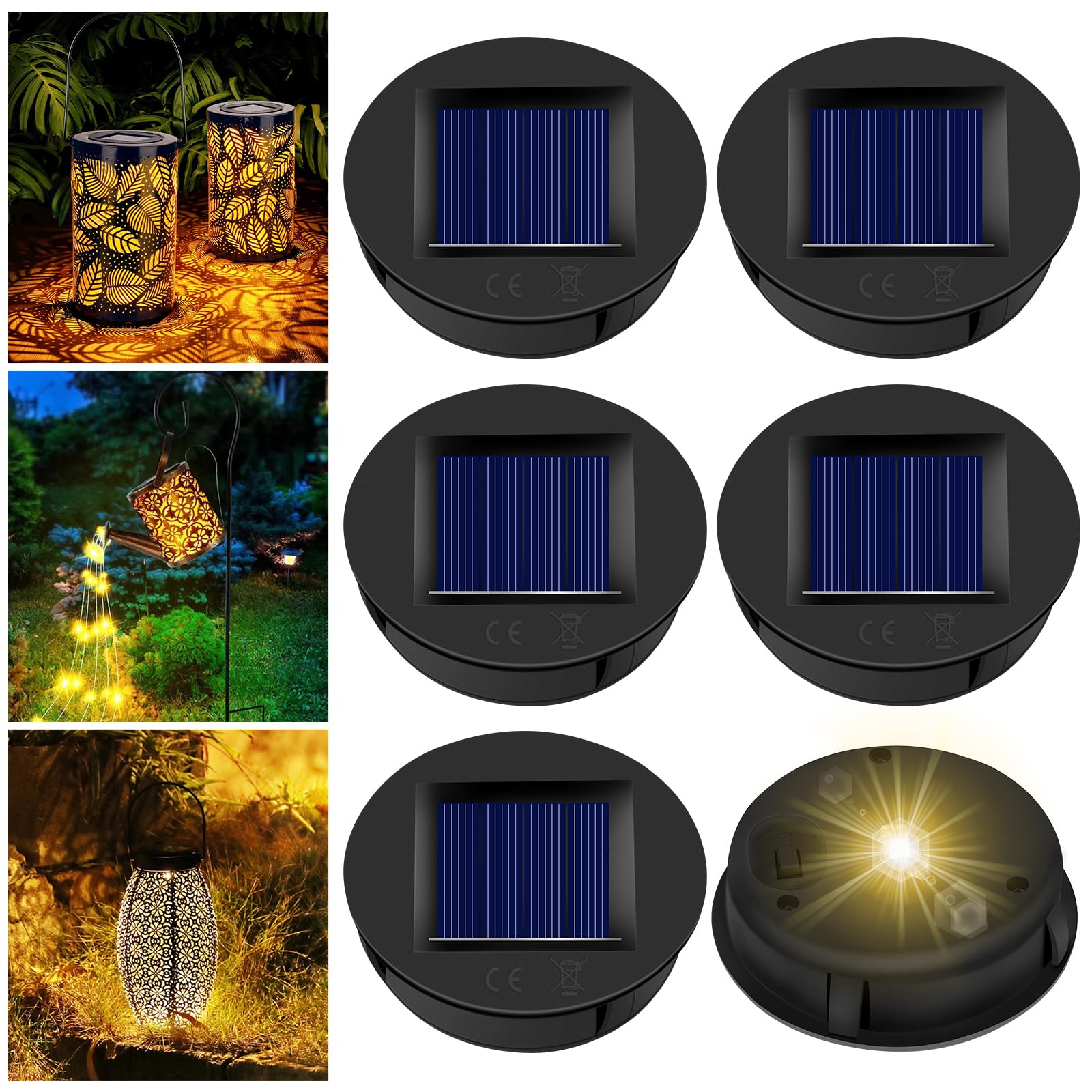 AVCXEC 6 Pack Replacement Solar Panels for Garden Lights, Solar Light Replacement Top 8CM, Waterproof 1.2V 600mAh LED sola-r Panels with Warm Light-s for Outdoor, Garden, Lantern, Patio