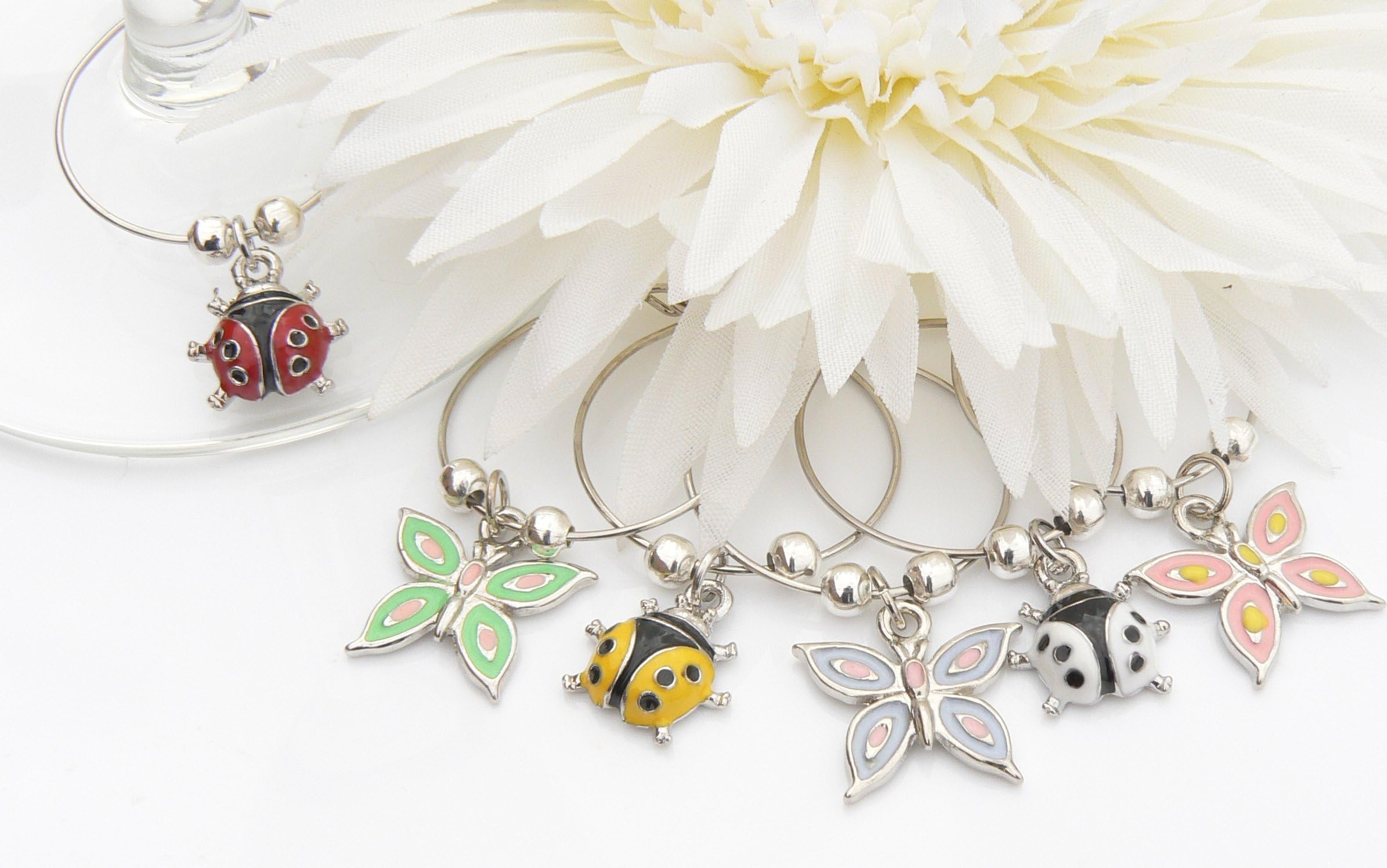 Ladybird and Butterfly Wine Glass Charms