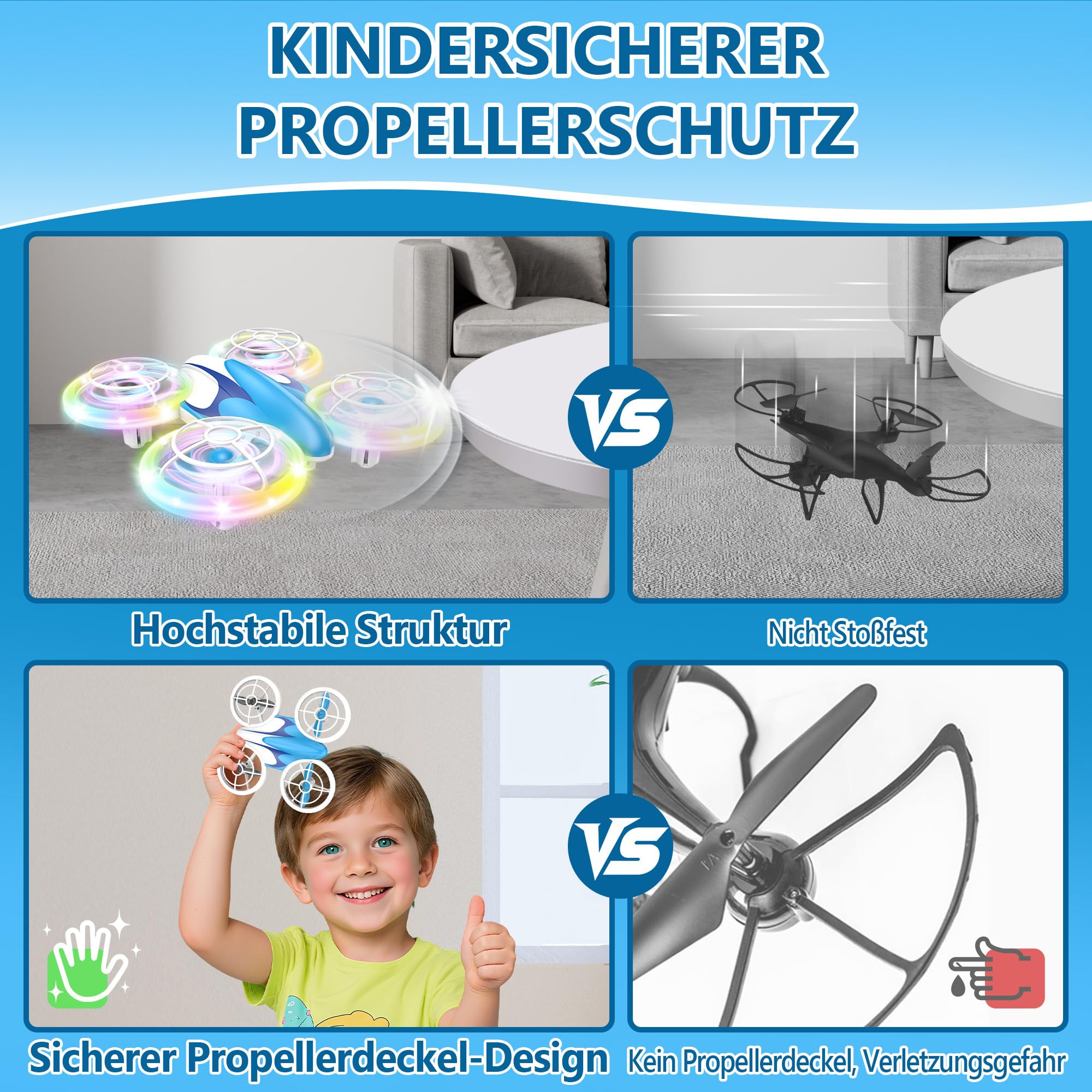 Charmofun Mini Drohne für Kinder Spielzeug ab 6+ Jahre, Mini Drone Set mit 7 LED Lichteffekte, 3 Akkus, Indoor Outdoor RC Drohne mit Höhehalten, RC Flugzeug Geschenke für Jungen Mädchen Anfänger 4