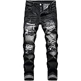 MXCVYCC Men's Ripped Jeans,Slim Fit Distressed Straight Leg Fashion Denim Pants