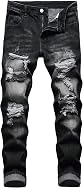 MXCVYCC Calça jeans masculina rasgada, caimento justo, desgastada, perna reta