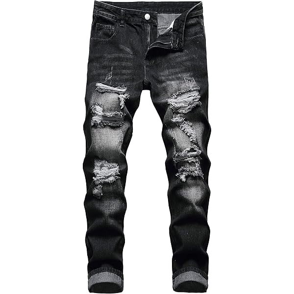 r*.様 highwaist vintagelike straight deni Enrica Men's Straight Slim Fit Ripped Distressed Jeans with