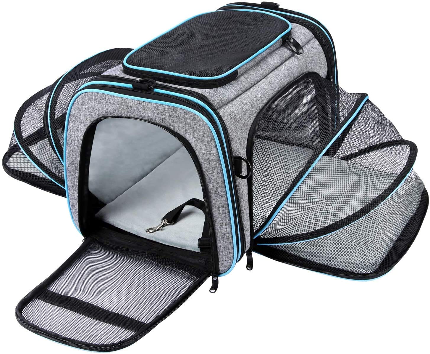 Expandable Cat Carrier, Portable Soft Sided with Fleece Bed for Cats, Small Dogs, Puppies, with Shoulder Strap