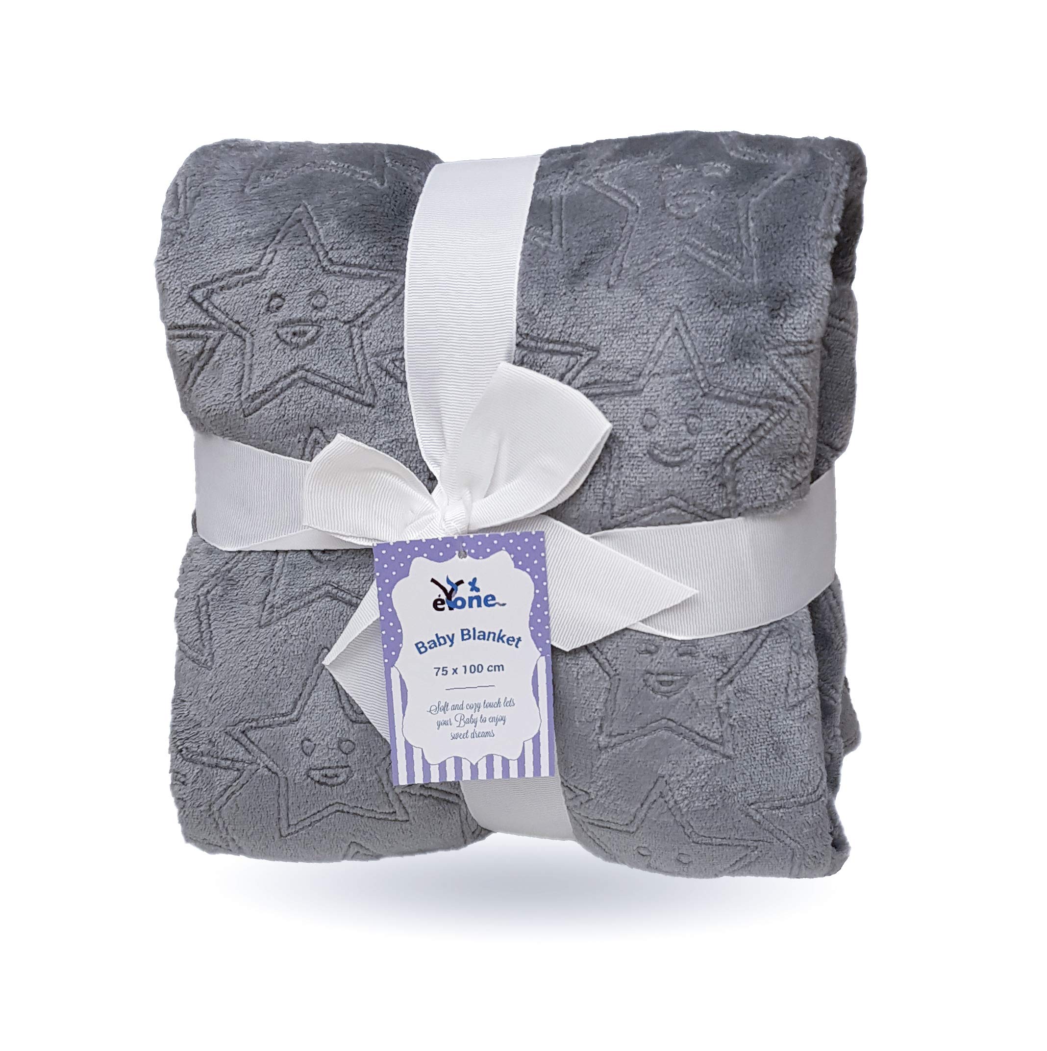 eYone Baby Blanket 75×100 cm - Soft Embossed Fleece - Star Pattern - Lightweight Baby Blanket - Pram, Cot & Stroller - Unisex Gift - Dark Grey — image 1