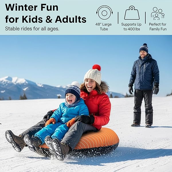 SERENELIFE 48” XL SNOW TUBE FOR SLEDDING – HEAVY DUTY RUBBER INNER TUBE, OXFORD COVER, THICKENED PVC BOTTOM & TOW STRAP – INFLATABLE SNOW SLED FOR KIDS & ADULTS – PERFECT WINTER OUTDOOR FUN GIFT