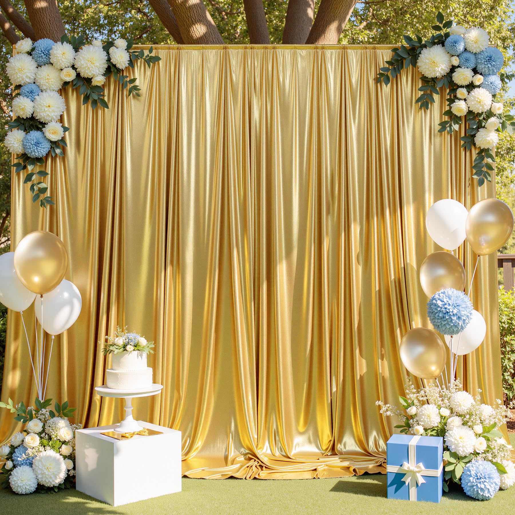 Photo 1 of 10ft x 10ft Gold Sequin Backdrop Curtain for Parties, Wrinkle Free Thick Glitter Photo Backdrop Drapes 2 Panels 5x10FT Shimmer Back Drop Cloth Shiny Fabric for Wedding Birthday Photography Background