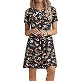 Women's Casual Short Sleeve Crew Neck T Shirt Dress Loose Floral Summer Dresses