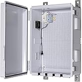 Outdoor Electrical Box with Thermostat and Fan, Ventilated Design, Cable Grommets, Indoor/Outdoor Use with Mounting Panel. (Grey Cover, 19.7"x15.7"x7.9")