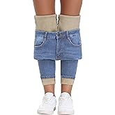 AMRSPENG Women's Fleece Lined Jeans Winter Flannel Lined Pants Thicken Stretch Warm Thermal Skinny Jeans