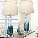 Table Lamps Set of 2 with Touch Control, 3-Way Dimmable Modern Glass Bedside Lamps with 2 USB Ports, Nightstand Lamp with Whi