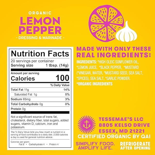 TESSEMAE’S ALL NATURAL SALAD DRESSING – FRESH FLAVORS FOR EVERY PLATE (1 PACK, LEMON PEPPER)