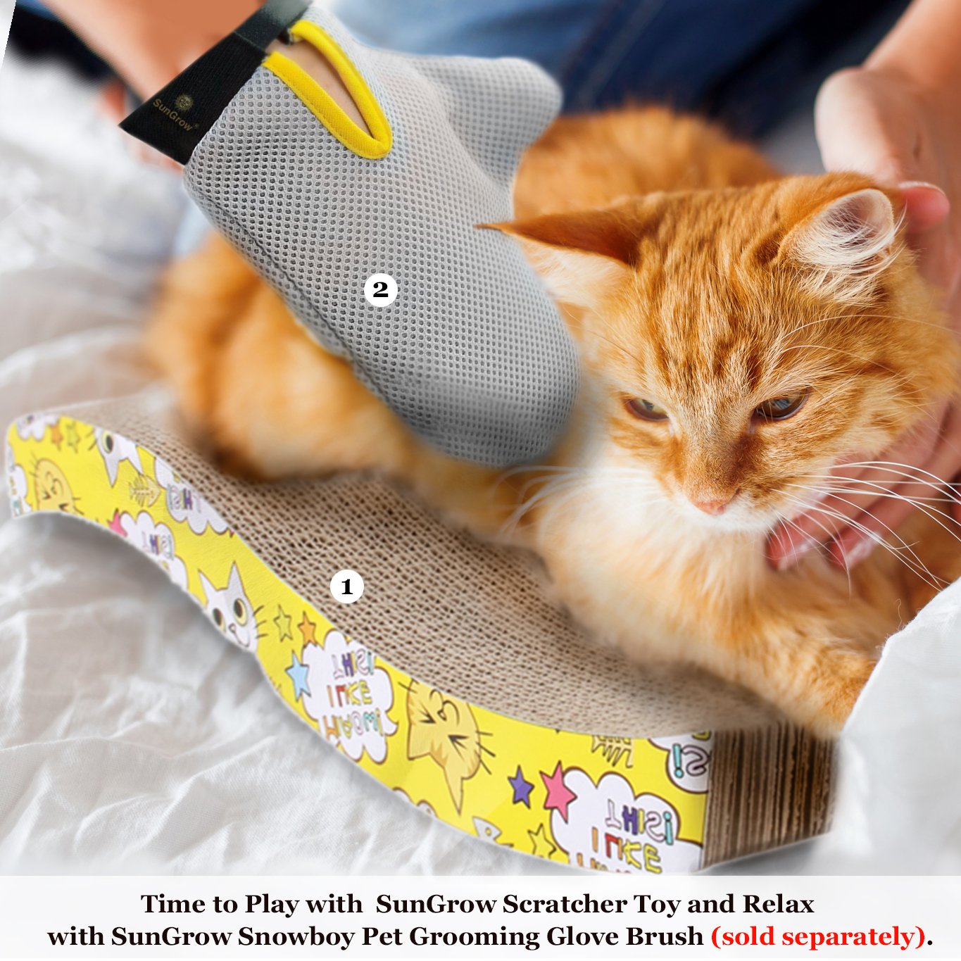 Scratcher Toy for Cats by SunGrow- Cat Scratch Board with a Curved Wave Design - Satisfy Cat\'s Natural Scratching Instincts - Saves Your Furniture - Made from Environmentally Friendly Material