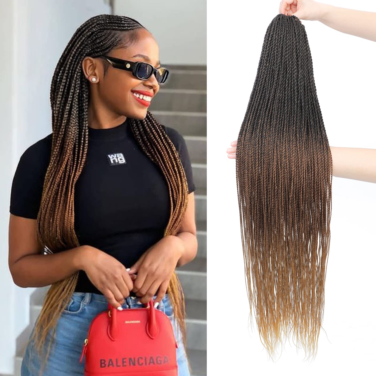 Photo 1 of NAYOO Ombre Crochet Hair Senegalese Twist 28 Inch 8 Packs Small Crochet Hair For Braiding, 35 Strands/Pack Twist Crochet Hair for Black Women, Crochet Braids Hair Hot Water Setting(28 Inch, 1B/30/27)