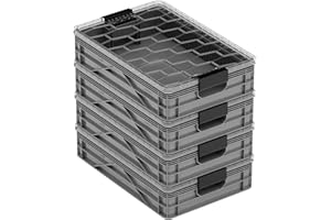 SIDIO Quarter Crate 4 Pack of Stackable Storage Bins - Organizer Bins with Dividers for Garage Organization, Home Storage - Heavy Duty Plastic Containers - 19.16” x 12.75”x 4.57” (Gray)