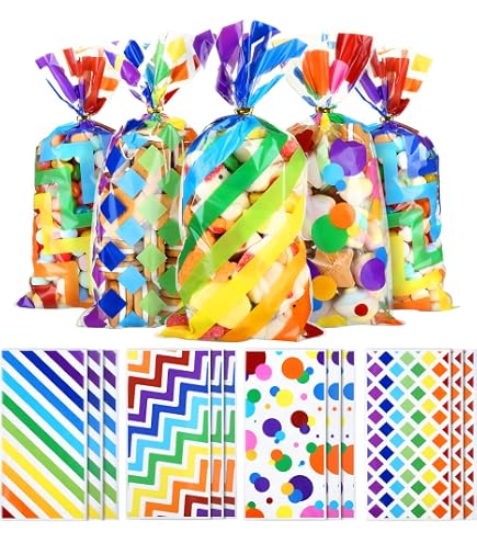 thumbnail image 2 of 50pcs Rainbow Color Cellophane Bags Polka Dots Gift Packaging Bag Kids... 2 of 9