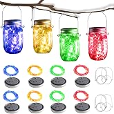 Solar Mason Jar Lights [Updated], 8 Pack 20 LED Waterproof Fairy Firefly Jar Lids String Lights with Hangers(NO Jars), Patio Yard Garden Wedding Decoration - Multi-Colored