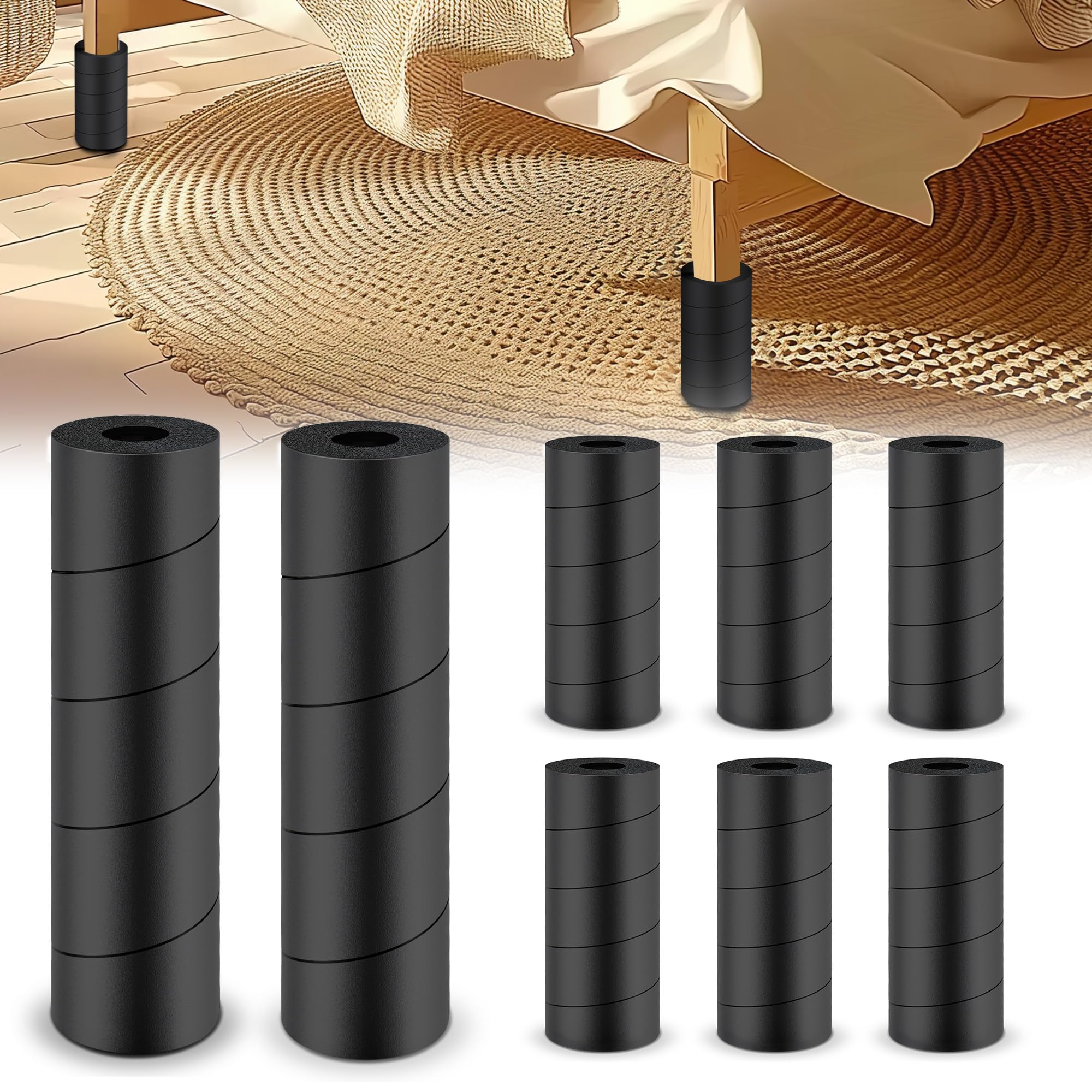 Photo 1 of YUEYIN 8 Pcs Adjustable Bed Frame Toe Protectors, Bed Frame Leg Covers, for Protectors Toes from Collision with Bed and Furniture Leg, Thicker and More Flexible, Black
