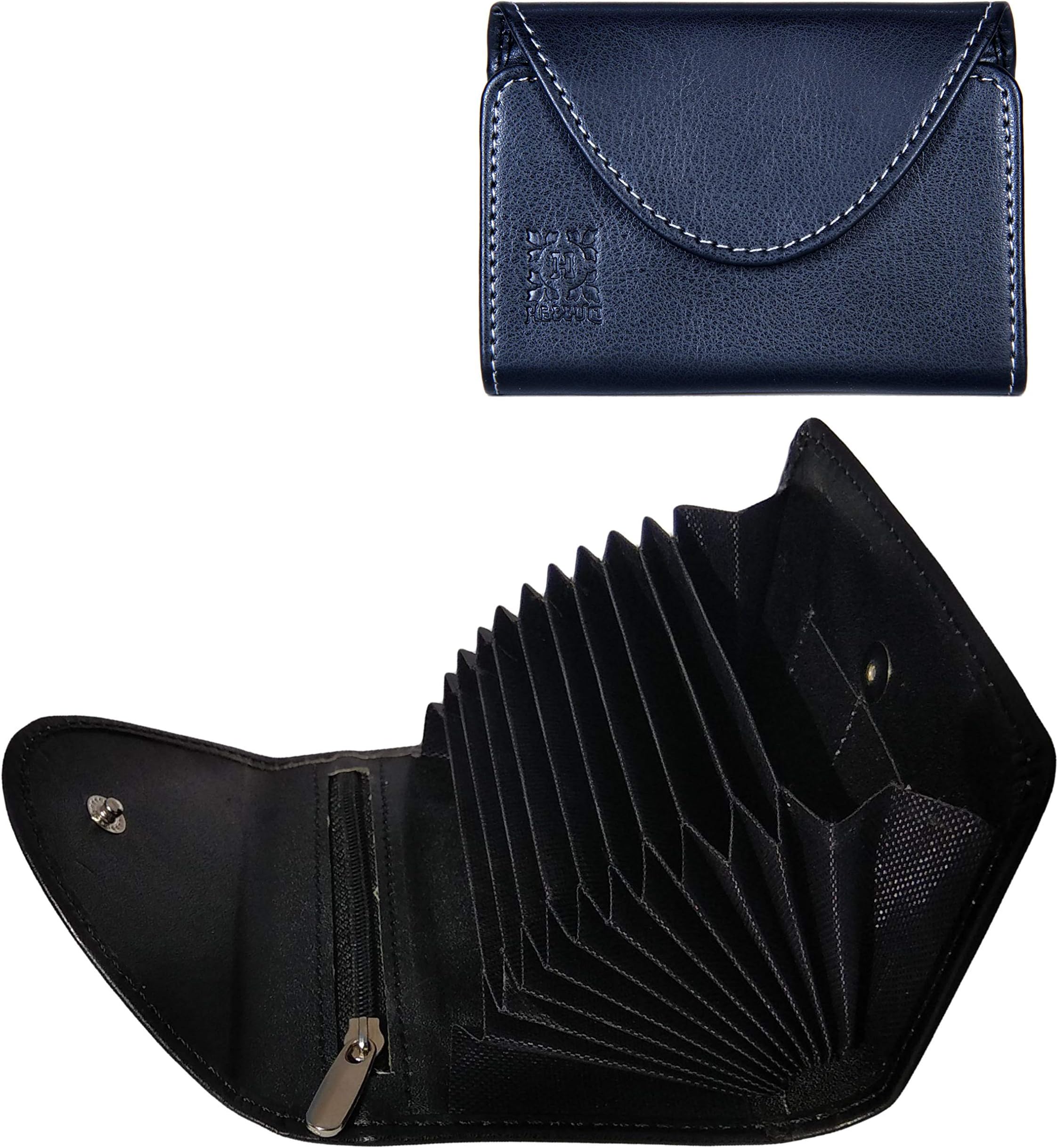 Hebbuli Branded RFID Blocking Credit Card Holder for Men and Women Anti Theft Leather Mini Purse Wallet with 9 Cards Slot Coin Zipper Ultra Slim Non Bulky Stylish Credit Card Case (Black)