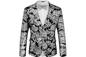 WULFUL Mens Blazer Floral Suit Jacket Slim Fit Stylish Blazer for Men Dinner Party Prom Wedding Tuxedo Jacket