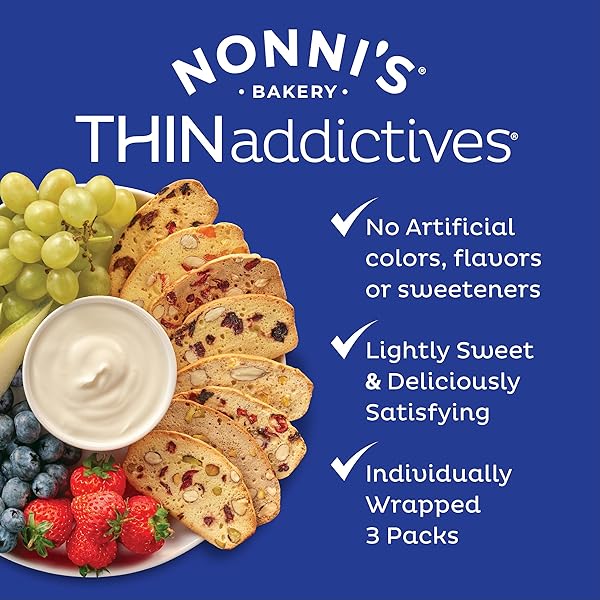NONNI’S THINADDICTIVES ALMOND THIN COOKIES – BERRY BLEND ALMOND COOKIES – ALMOND COOKIE THINS W/CRANBERRIES BLUEBERRIES GOLDENBERRIES RAISINS SUNFLOWER SEEDS – KOSHER – 4.4 OZ