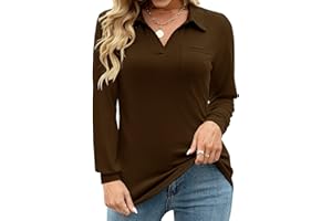 AKEWEI Womens V Neck Polo Shirts Short Sleeve Collared Tops Loose Casual Tunic Blouses with Pocket