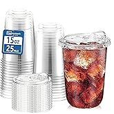 Homestockplus 25 Pack 15 oz BPA-Free Clear Plastic Cups with Strawless Sip Lids - Leak-Proof Round Bottom Disposable Iced Coffee Cups for Kids, To-Go Cold Drinks, Ideal for Small Parties & Daily Use