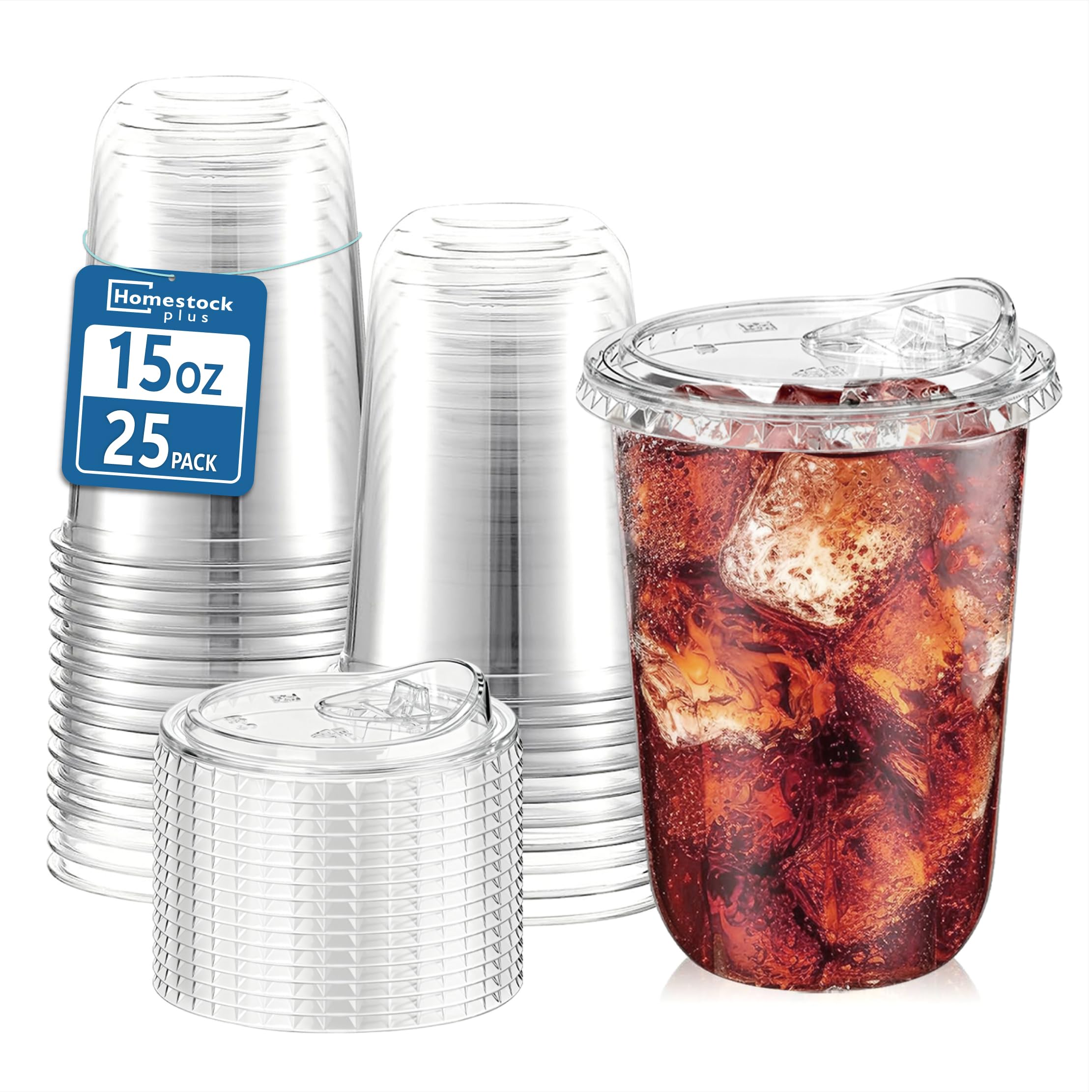 Photo 1 of ** HALF**
Homestockplus 25 Pack 15 oz BPA-Free Clear Plastic Cups with Strawless Sip Lids - Leak-Proof Round Bottom Disposable Iced Coffee Cups for Kids, To-Go Cold Drinks, Ideal for Small Parties & Daily Use