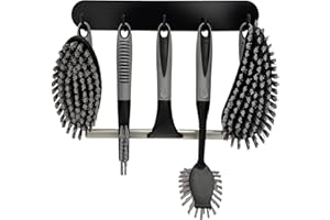 TRAZON Scrub Brush Set of 6 pcs - Cleaning Shower Scrubbers with Squeegee for Shower Glass and Adhesive Wall Hooks Including Grout Cleaner Brush, Scrub Brushes for Cleaning Bathroom, Shower, Tile, Bathtub