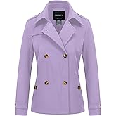 CREATMO US Women's Cropped Trench Coat Classic Double Breasted Lapel Jacket Water Repellent Outerwear