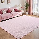 Flagover 4x6 Pink Washable Shag Area Rug for Girls Bedroom, Modern Geometric Non Slip Living Room Rugs, Fluffy Soft Thick Carpet for Kids Room, Dorm, Office, Bedside, Entryway and Home Decor