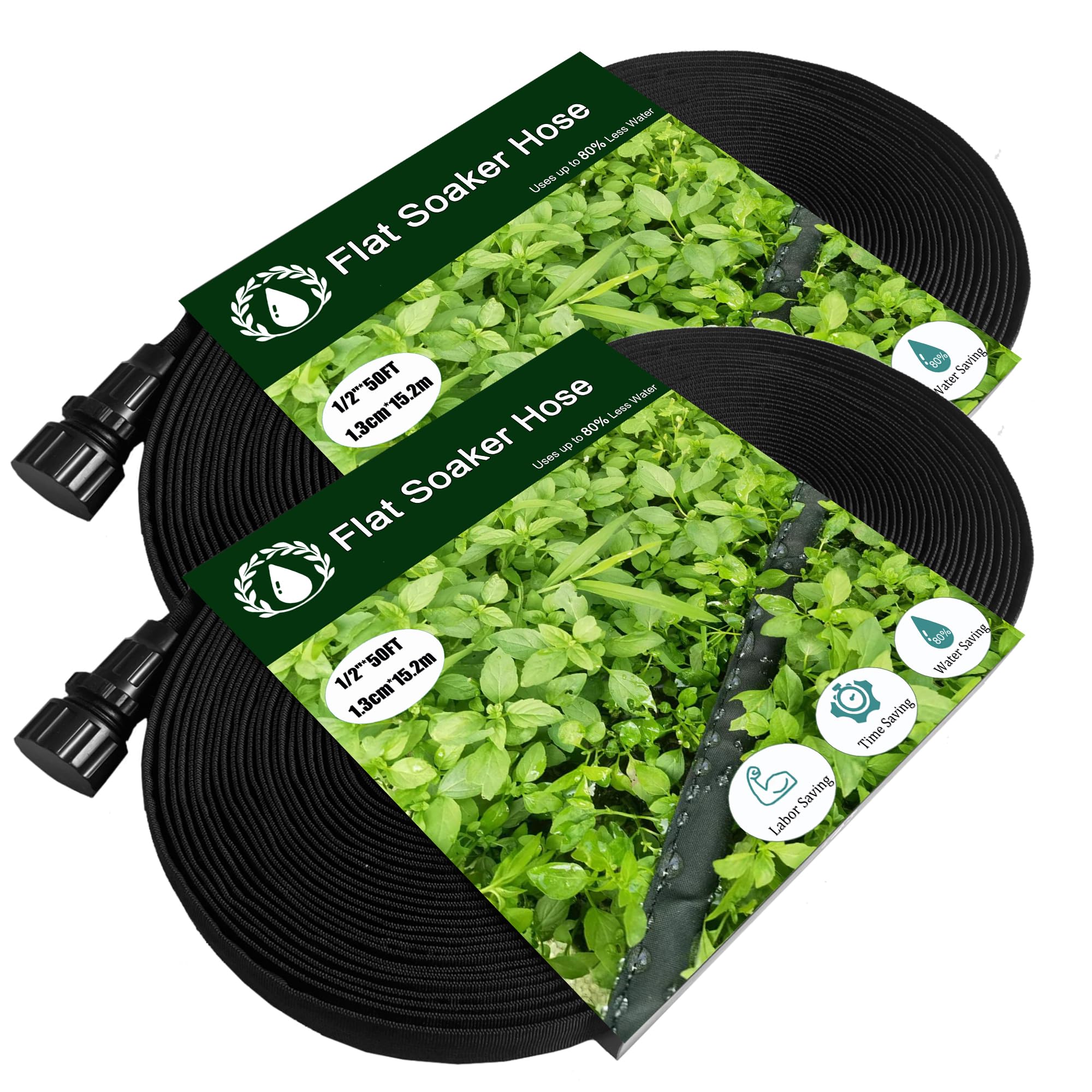 Photo 1 of Soaker Hose - 1/2 inch 50Ft x 2 Linkable Consistent Drip Irrigation Hose Save 80% Water, Leak Proof Heavy Duty Save Water Double Layer Sprinkler Garden Hose for Garden Bed,Vegetable, 2 Packs