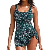 Buauty One Piece Swimdress Swimsuits for Women Tummy Control Swim Skirt Bathing Suit Side Tie Knot Swimwear