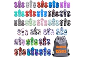 15 Sets Random Multi Colored Assortment Polyhedral RPG Dice (105pcs),Surprise Mystery Mini Dice Set,10mm Mini DND Dice Set fo