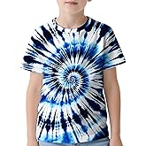 Eitqtbea Kids Tie Dye Shirt 4-16 Years Boys Girls Hippies Senior Short Sleeve Colorful Tees T Shirts