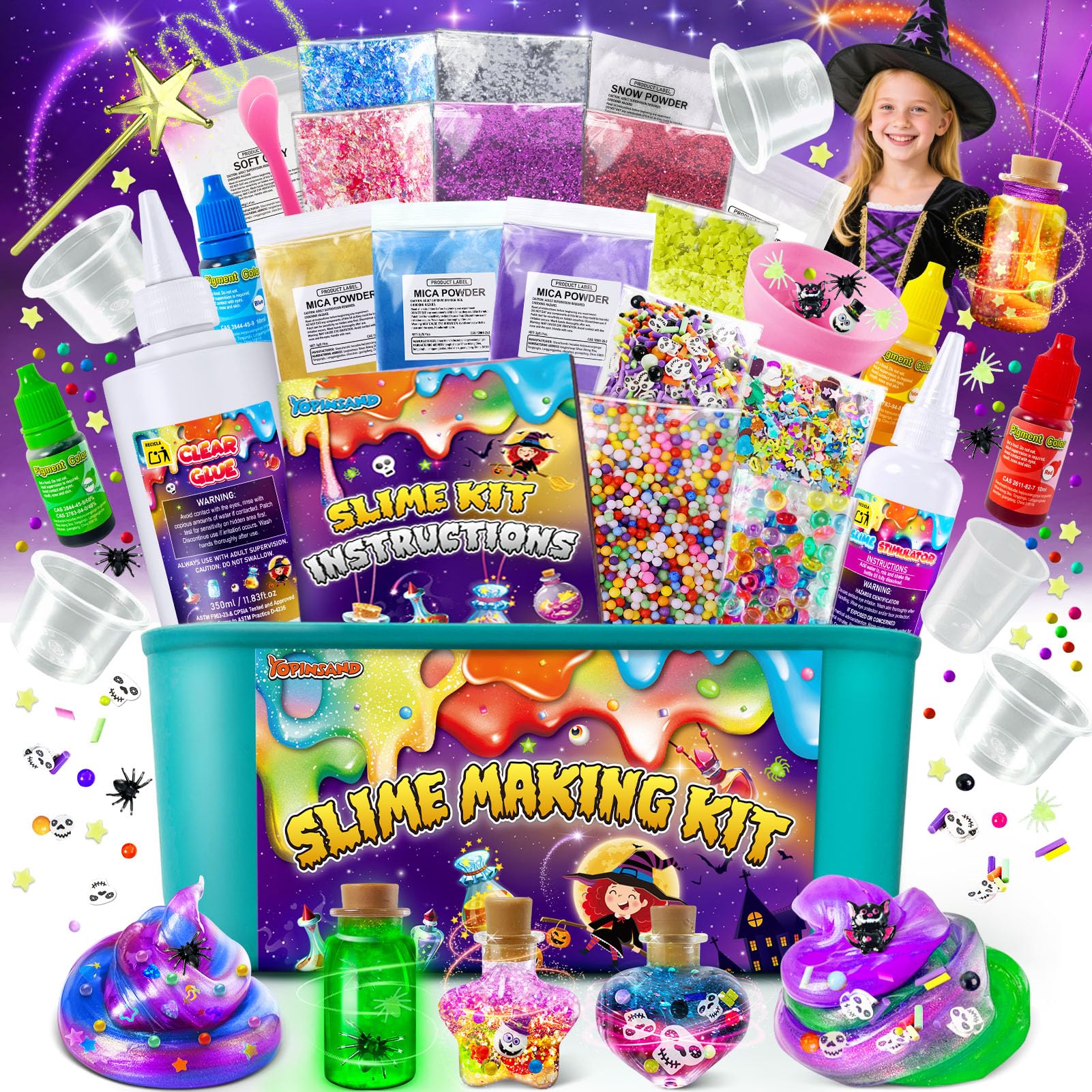 DIY Slime Kit for Girls, Galaxy Wizard Slime Making Kit for Kids, Potion Slime Making Kit with Add-ins, Glimmer Crunchy, Foam Balls, Charms, Glitters, Gift Toys for Boys Girls 3-12