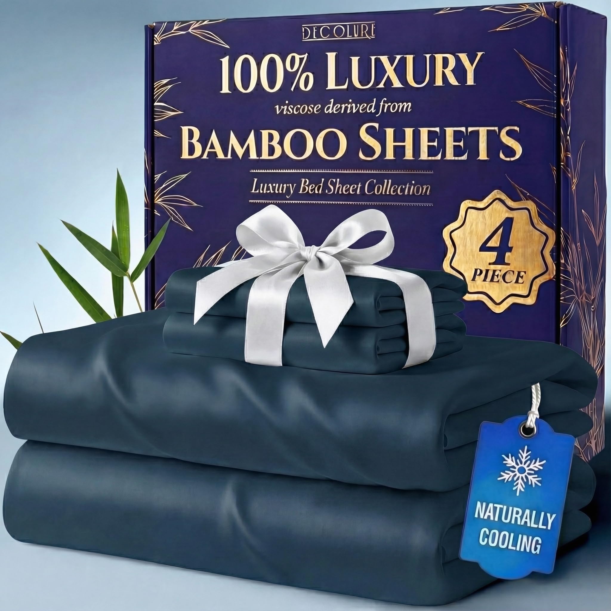 Photo 1 of DECOLURE 100% Viscose Derived from Bamboo Sheets King Size - Luxury 4 Pc Naturally Cooling Sheets, Ultra Soft Bed Set - Deep 17" Pockets, Durable Double Stitching, Oeko Tex Standard (Navy Blue)