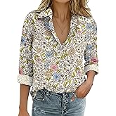 Zeagoo Womens Cotton Linen Button Down Shirts Loose Fit Long Sleeve Collared Blouse Casual V Neck Tops Outfits S-3XL