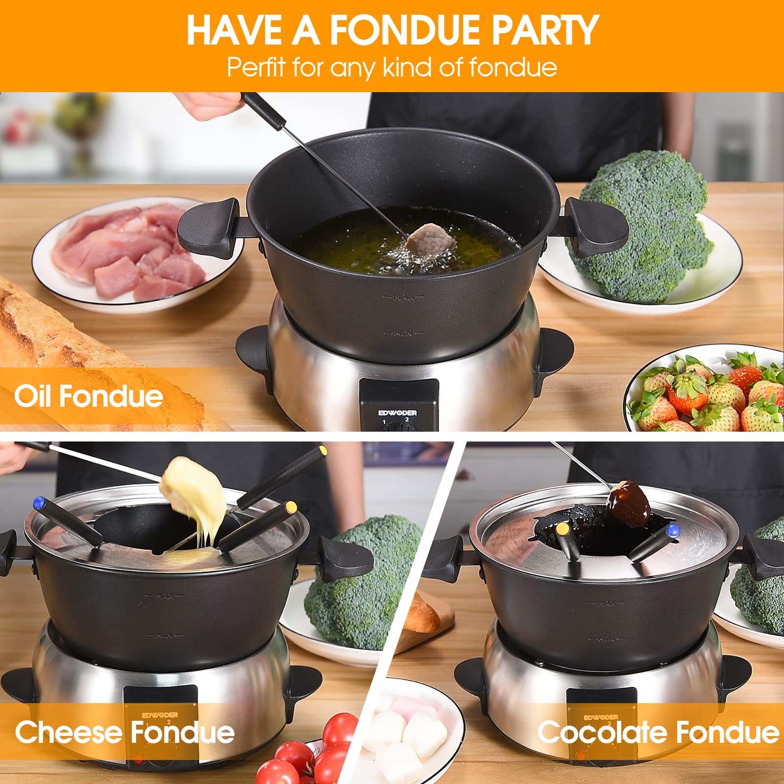Electric Fondue Pot Set,2Quart 1000Watt NonStick Fondue Maker With