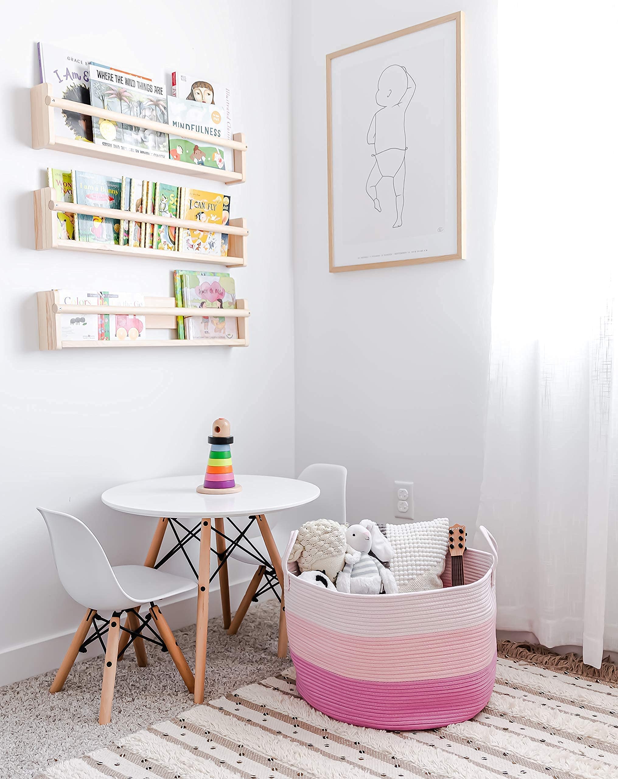 OrganiHaus Toy Storage Basket for Kids, Large Cotton Rope Organizer Bin for Nursery, Toy Box, Blanket Holder, Baby Hamper for Living Room, Soft & Washable, 20x13 inches - Pink