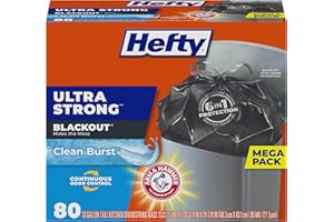 Hefty Ultra Strong Blackout Trash Bags (Clean Burst, Tall Kitchen Drawstring, 13 Gallon, 80 Count) - Fits All Simplehuman Siz
